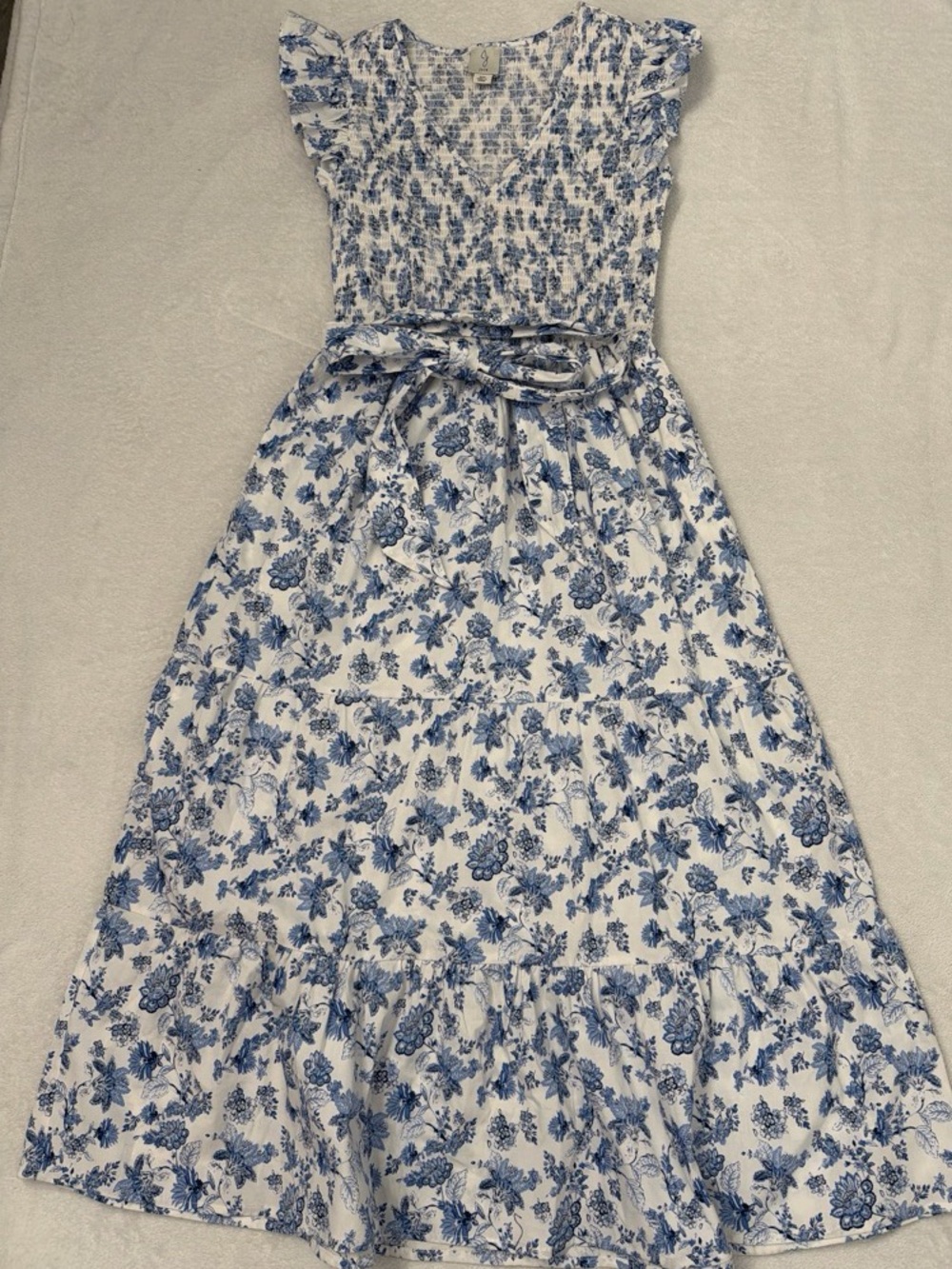 Joie Blue Floral Smocked Maxi Dress XS Cottagecore Boho